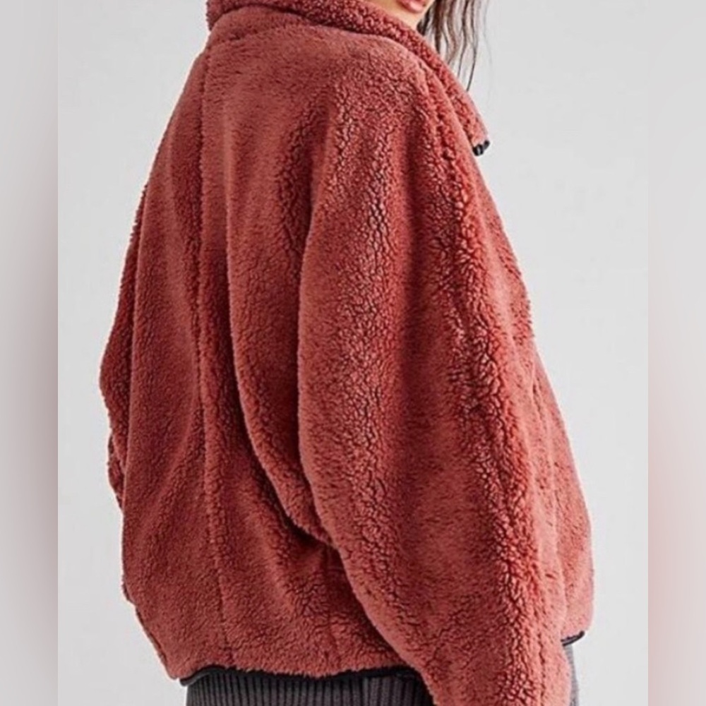 Free People Junie Oversized Faux Teddy Jacket Dusty Rose Pink SOLD OUT size XL - Picture 2 of 13